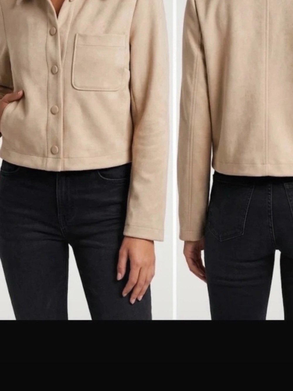 Cropped Button-Front Jean Jacket in Beige